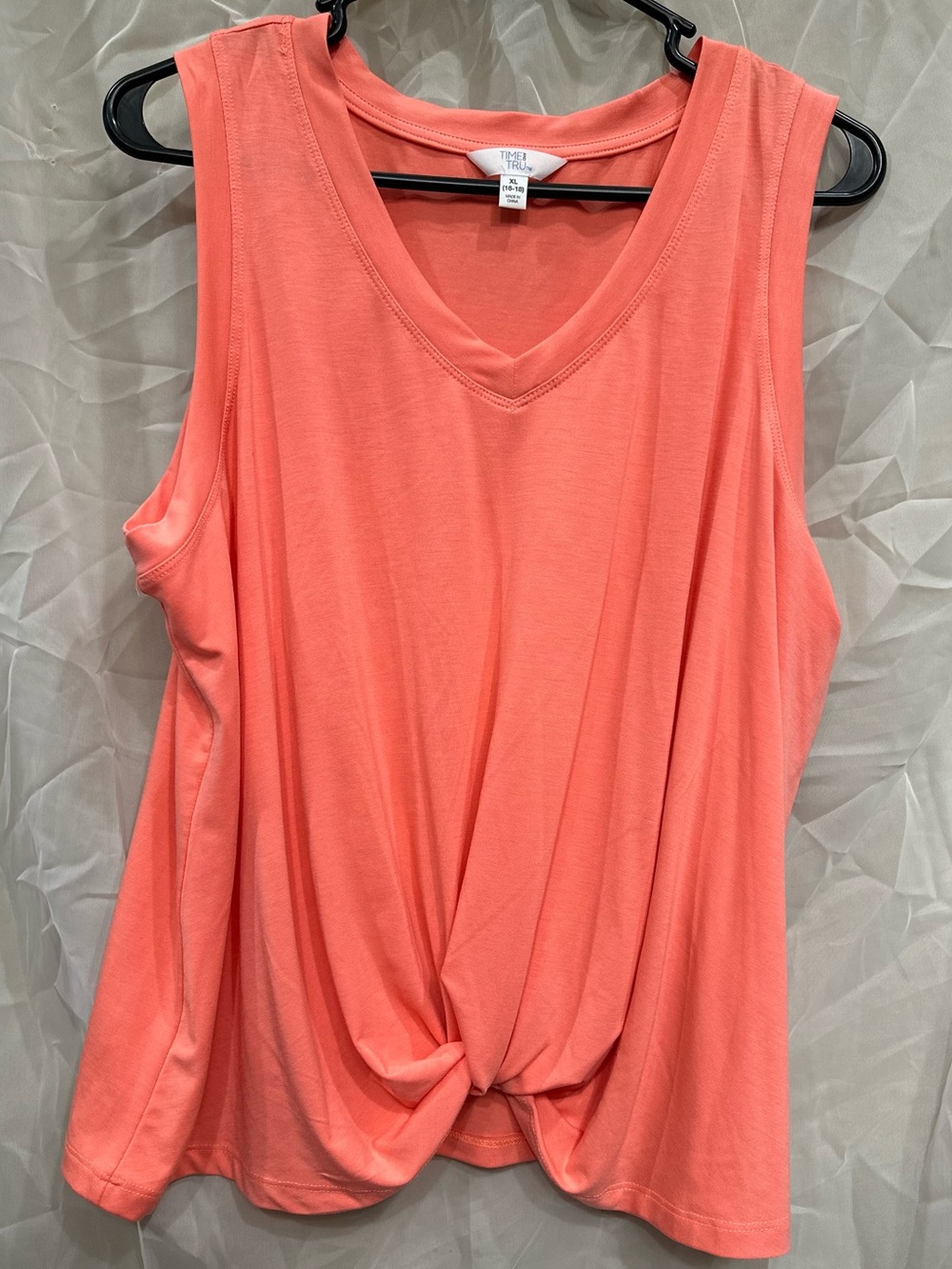 Time and Tru Coral Twist-Front V-Neck Tank Top